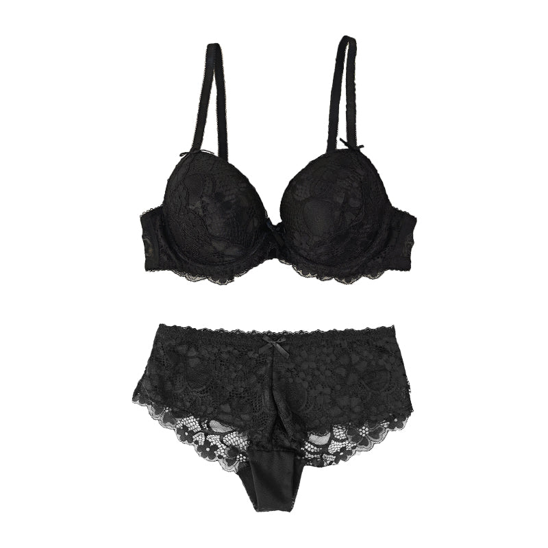 Women's Bra Set, Black Sexy Lace Push-up Bra